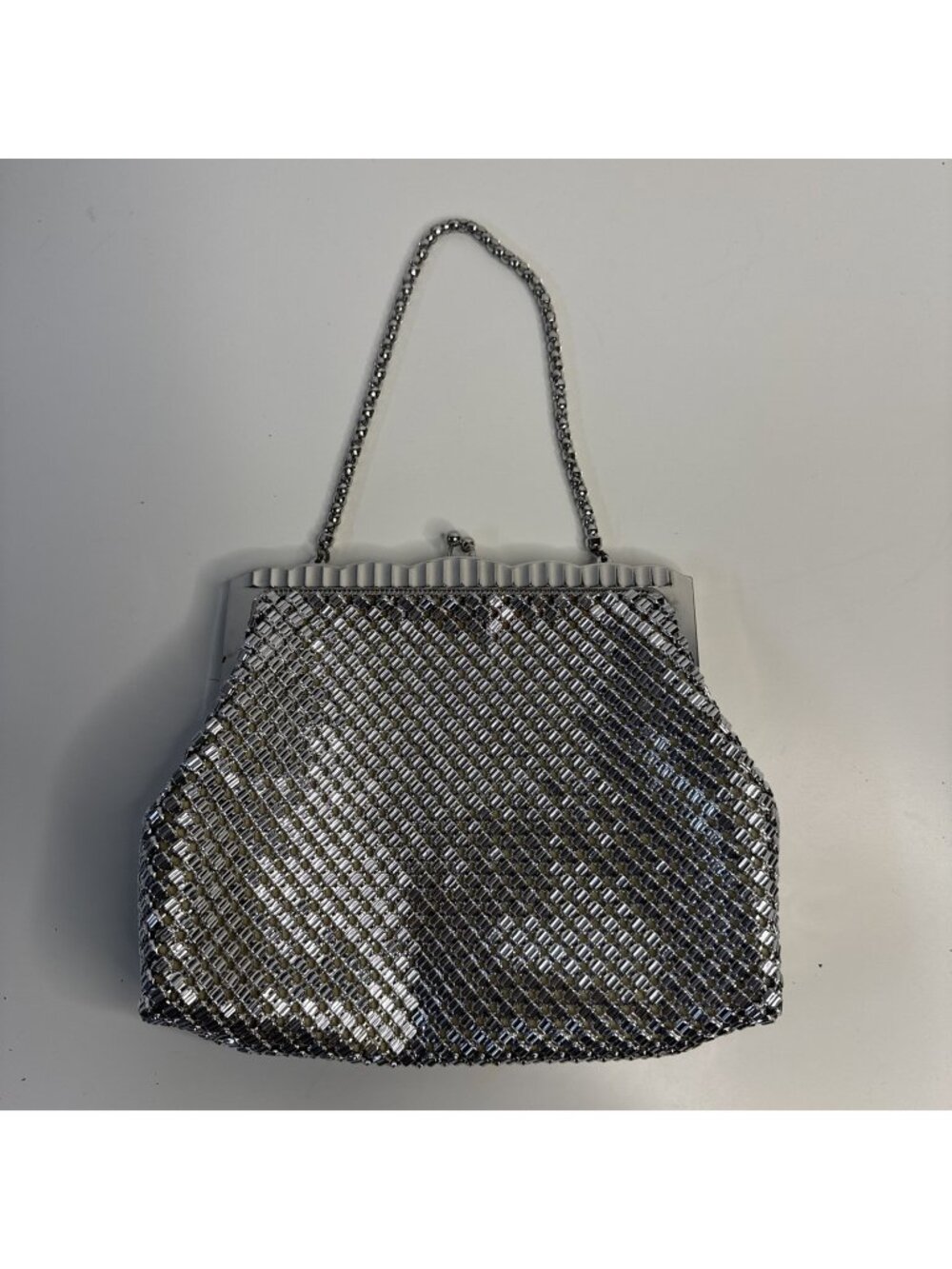 Vintage Purse Whiting & Davis Co Bags USA Silver Shimmer Mesh Clutch